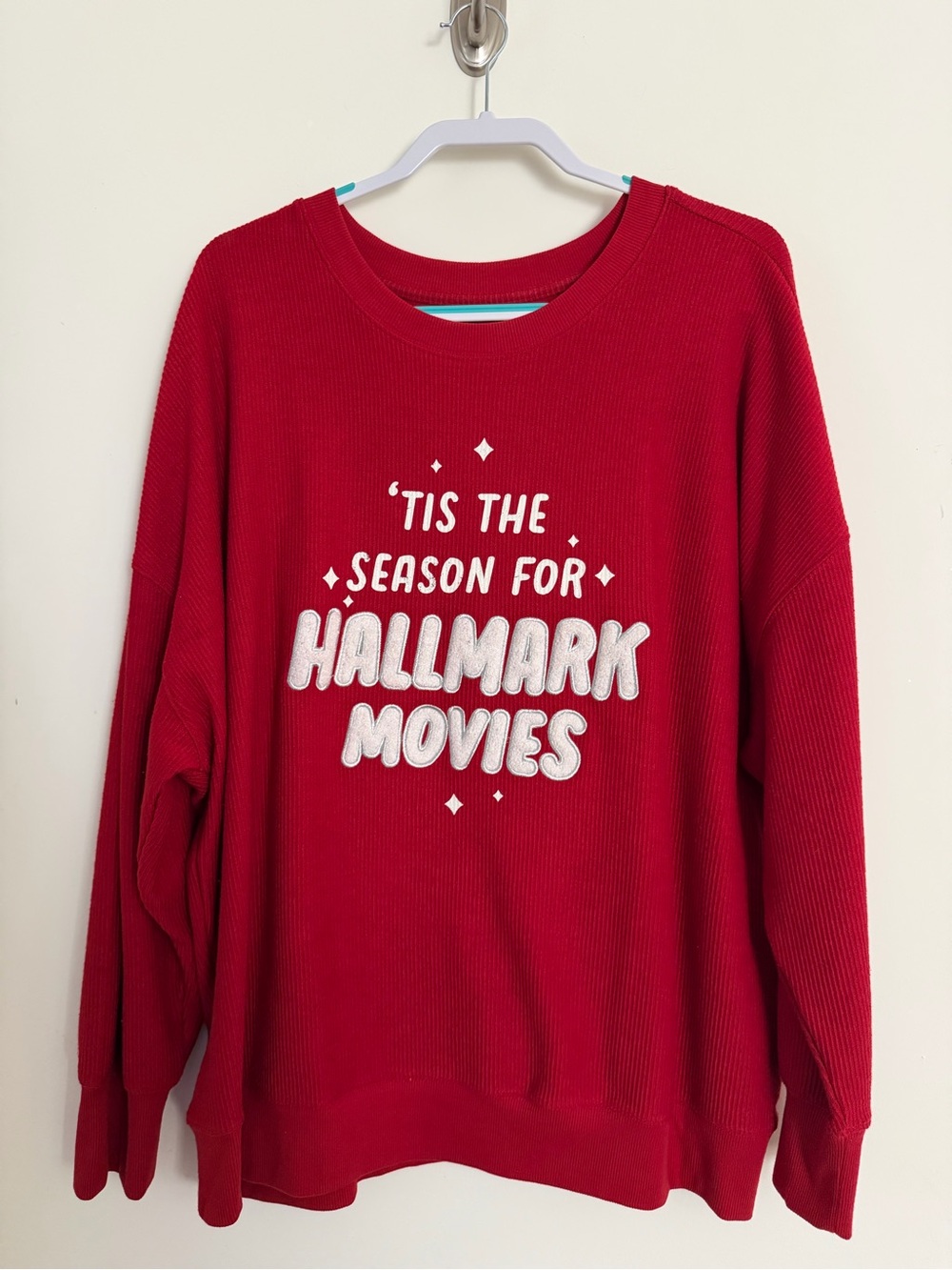 Hallmark Red Crewneck Sweater with 'Tis The Season For Hallmark Movies' Graphic